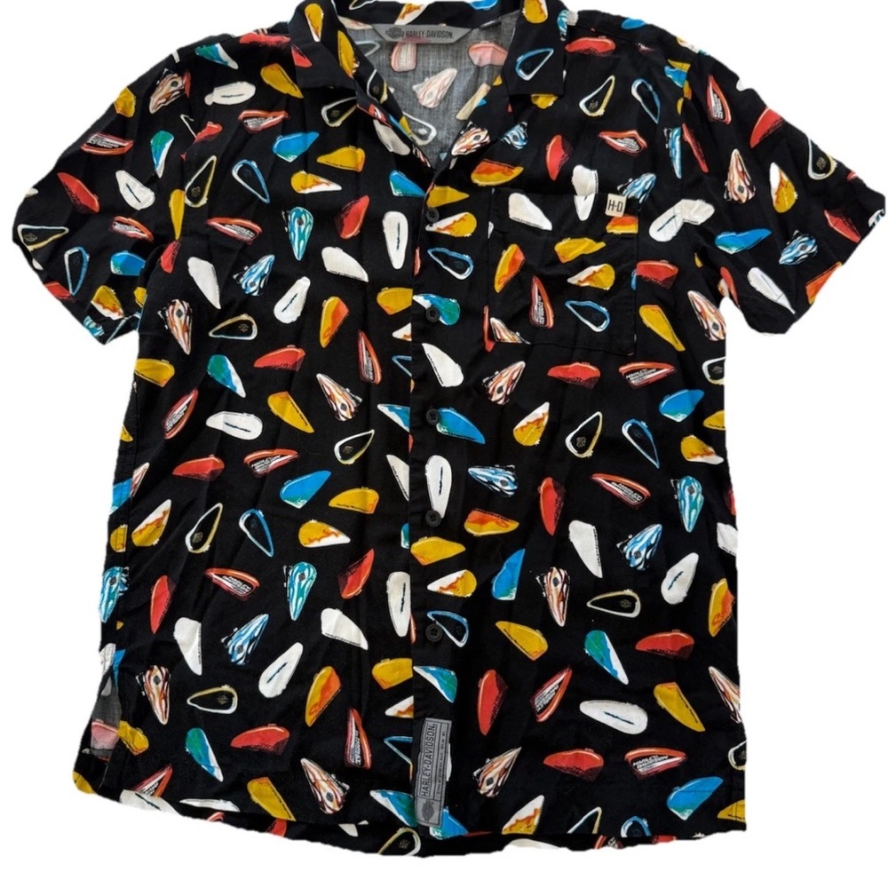 Harley Davidson Men’s Button Up Shirt Multicolor 100% Rayon Soft Slim Medium